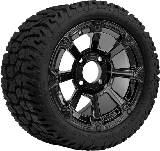 BNDL-TR1210-WH1261-CC0027-LN - SGC 12" Cyclops Glossy Black Wheel - Aluminum Alloy / STEELENG 215/40-12 GATOR Hybrid Low Profile / All Terrain Tire DOT Approved