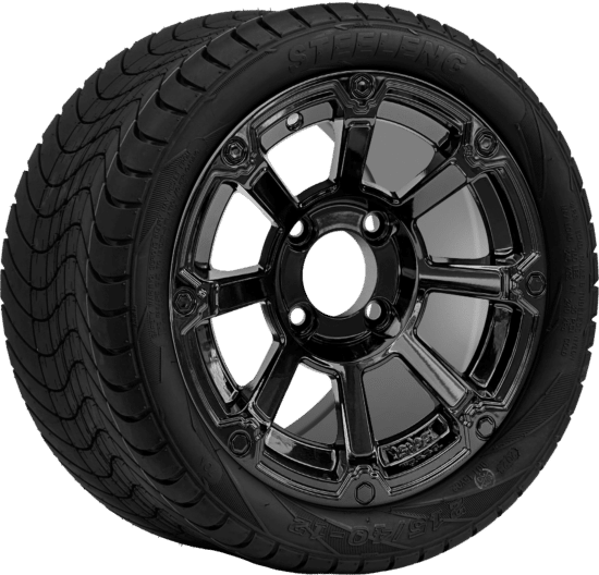 BNDL-TR1211-WH1261-CC0027-LN - SGC 12" Cyclops Glossy Black Wheel - Aluminum Alloy / STEELENG 215/40-12 Low Profile Tire DOT Approved