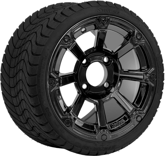 BNDL-TR1212-WH1261-CC0027-LN - SGC 12" Cyclops Glossy Black Wheel - Aluminum Alloy / STEELENG 215/35-12 Low Profile Tire