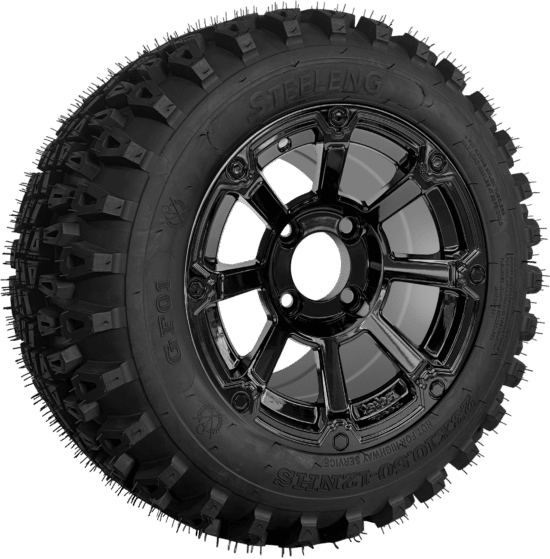 BNDL-TR1280-WH1261-CC0027-LN - SGC 12" Cyclops Glossy Black Wheel - Aluminum Alloy / STEELENG 23″x10.5″-12″ QH All Terrain Tire