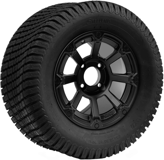 BNDL-TR1206-WH1262-CC0024-LN - SGC 12" Cyclops Matte Black Wheel - Aluminum Alloy / STEELENG 23″x10.5″-12″ Turf Tire