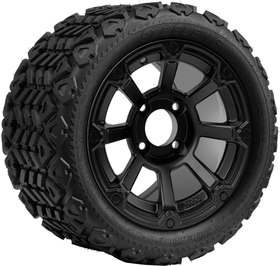 BNDL-TR1207-WH1262-CC0024-LN - SGC 12" Cyclops Matte Black Wheel - Aluminum Alloy / STEELENG 20″x10″-12″ All Terrain Tire DOT approved