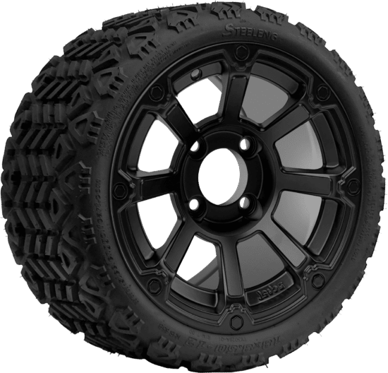 BNDL-TR1208-WH1262-CC0024-LN - SGC 12" Cyclops Matte Black Wheel - Aluminum Alloy / STEELENG 18″x8.5″-12″ All-Terrain Tire DOT approved