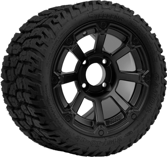 BNDL-TR1210-WH1262-CC0024-LN - SGC 12" Cyclops Matte Black Wheel - Aluminum Alloy / STEELENG 215/40-12 GATOR Hybrid Low Profile / All Terrain Tire DOT Approved