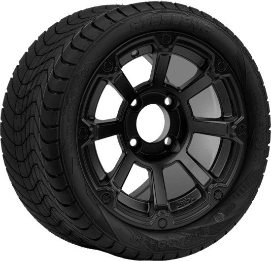 BNDL-TR1211-WH1262-CC0024-LN - SGC 12" Cyclops Matte Black Wheel - Aluminum Alloy / STEELENG 215/40-12 Low Profile Tire DOT Approved
