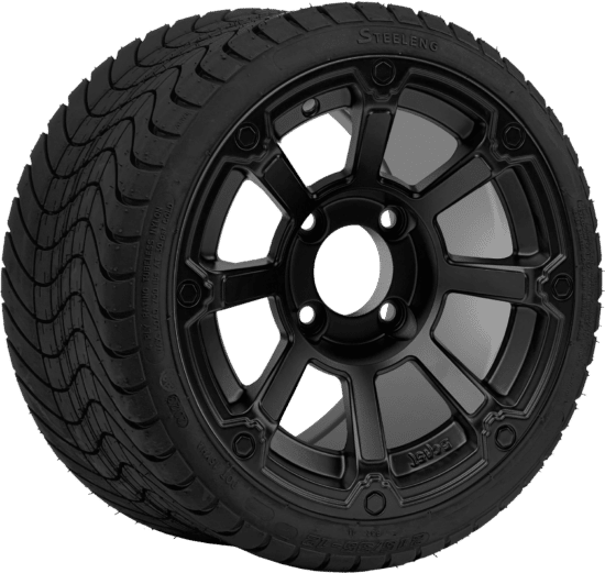 BNDL-TR1212-WH1262-CC0024-LN - SGC 12" Cyclops Matte Black Wheel - Aluminum Alloy / STEELENG 215/35-12 Low Profile Tire