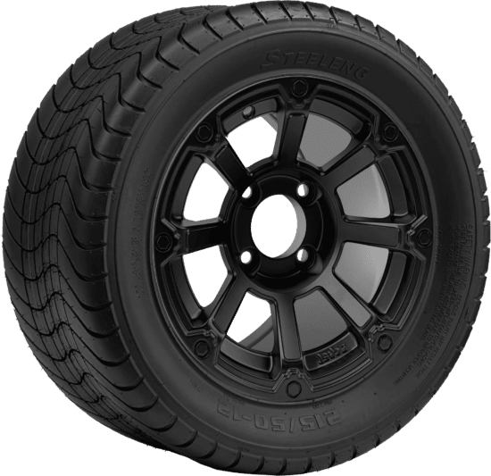 BNDL-TR1213-WH1262-CC0024-LN - SGC 12" Cyclops Matte Black Wheel - Aluminum Alloy / STEELENG 215/50-12 Comfort Ride Street Tire DOT Approved