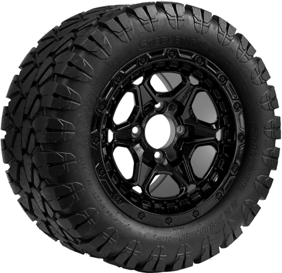 BNDL-TR1203-WH1264-CC0027-LN - SGC 12" Grizzly Glossy Black Wheel - Aluminum Alloy / STEELENG 22″x10.5″-12″ STINGER All Terrain Tire DOT approved