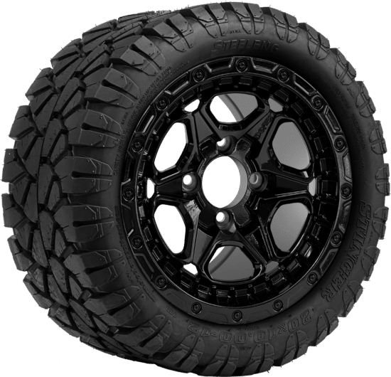 BNDL-TR1204-WH1264-CC0027-LN - SGC 12" Grizzly Glossy Black Wheel - Aluminum Alloy / STEELENG 20″x10″-12″ STINGER All Terrain Tire DOT approved