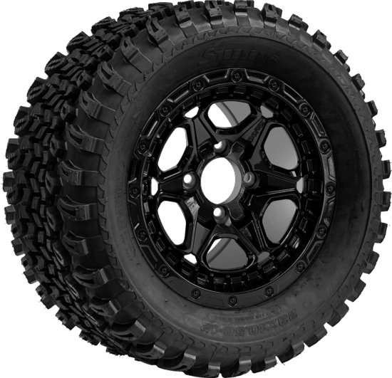 BNDL-TR1205-WH1264-CC0027-LN - SGC 12" Grizzly Glossy Black Wheel - Aluminum Alloy / STEELENG 23″x10.5″-12″ All Terrain Tire