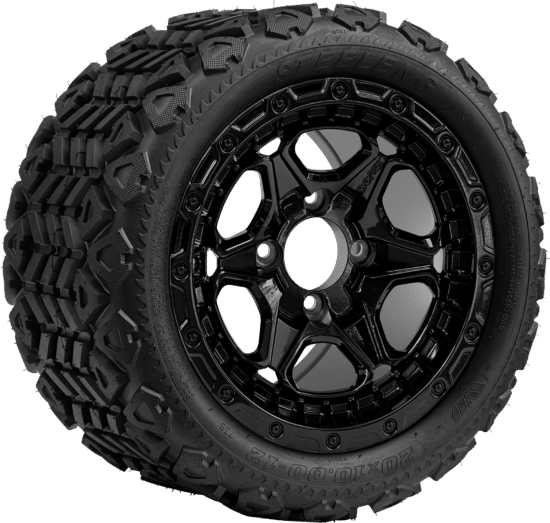 BNDL-TR1207-WH1264-CC0027-LN - SGC 12" Grizzly Glossy Black Wheel - Aluminum Alloy / STEELENG 20″x10″-12″ All Terrain Tire DOT approved
