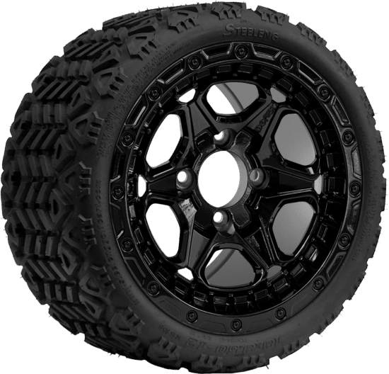 BNDL-TR1208-WH1264-CC0027-LN - SGC 12" Grizzly Glossy Black Wheel - Aluminum Alloy / STEELENG 18″x8.5″-12″ All-Terrain Tire DOT approved