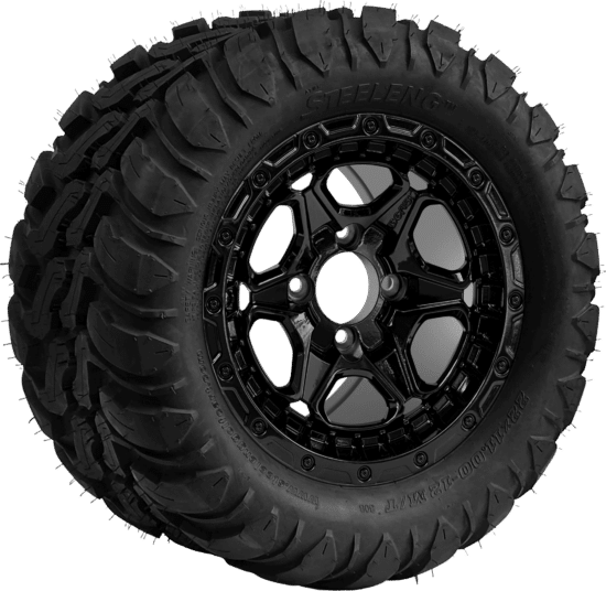 BNDL-TR1209-WH1264-CC0027-LN - SGC 12" Grizzly Glossy Black Wheel - Aluminum Alloy / STEELENG 22″x11″-12″ Mud Terrain / All Terrain Tire DOT Approved