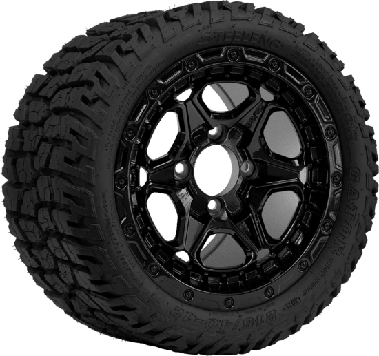 BNDL-TR1210-WH1264-CC0027-LN - SGC 12" Grizzly Glossy Black Wheel - Aluminum Alloy / STEELENG 215/40-12 GATOR Hybrid Low Profile / All Terrain Tire DOT Approved