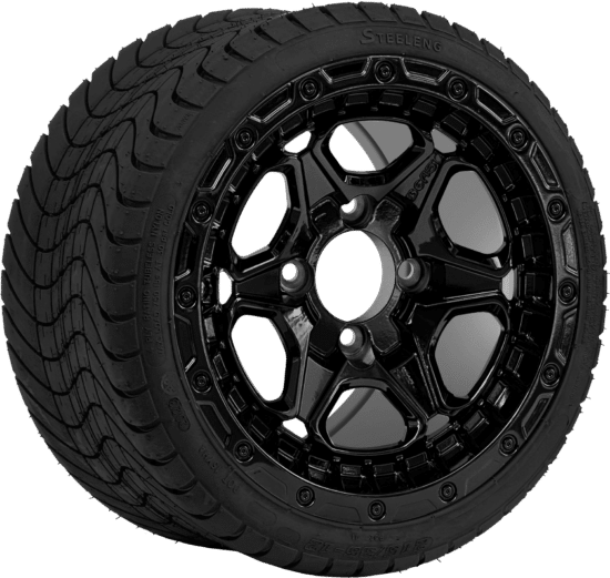 BNDL-TR1211-WH1264-CC0027-LN - SGC 12" Grizzly Glossy Black Wheel - Aluminum Alloy / STEELENG 215/40-12 Low Profile Tire DOT Approved