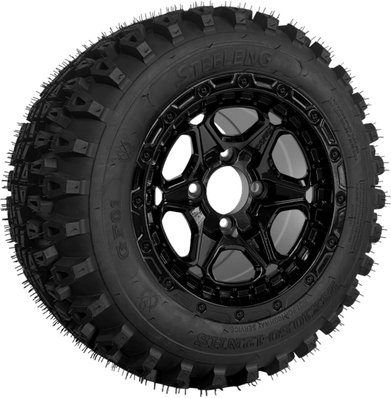 BNDL-TR1280-WH1264-CC0027-LN - SGC 12" Grizzly Glossy Black Wheel - Aluminum Alloy / STEELENG 23″x10.5″-12″ QH All Terrain Tire