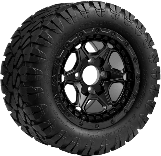BNDL-TR1203-WH1265-CC0024-LN - SGC 12" Grizzly Matte Black Wheel - Aluminum Alloy / STEELENG 22″x10.5″-12″ STINGER All Terrain Tire DOT approved