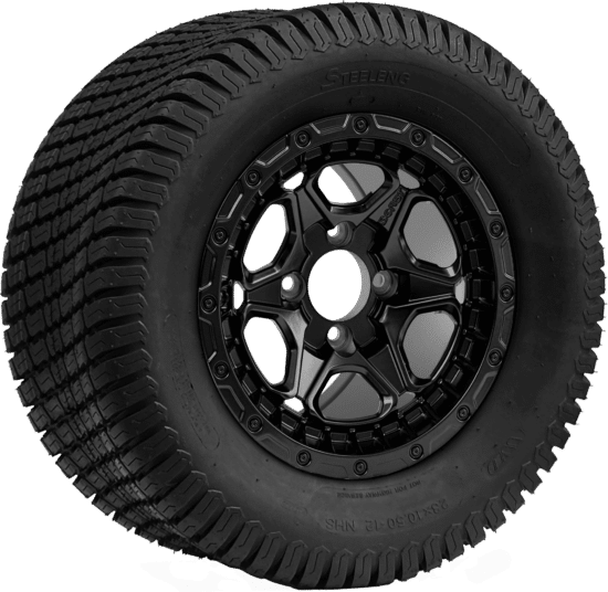 BNDL-TR1206-WH1265-CC0024-LN - SGC 12" Grizzly Matte Black Wheel - Aluminum Alloy / STEELENG 23″x10.5″-12″ Turf Tire