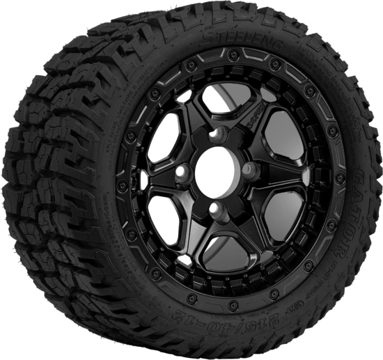 BNDL-TR1210-WH1265-CC0024-LN - SGC 12" Grizzly Matte Black Wheel - Aluminum Alloy / STEELENG 215/40-12 Hybrid Low Profile / All Terrain Tire DOT Approved