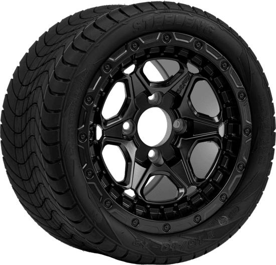 BNDL-TR1211-WH1265-CC0024-LN - SGC 12" Grizzly Matte Black Wheel - Aluminum Alloy / STEELENG 215/40-12 Low Profile Tire DOT Approved