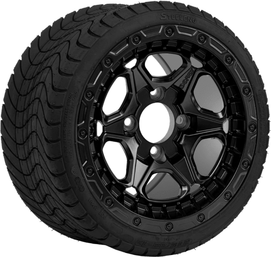 BNDL-TR1212-WH1265-CC0024-LN - SGC 12" Grizzly Matte Black Wheel - Aluminum Alloy / STEELENG 215/35-12 Low Profile Tire
