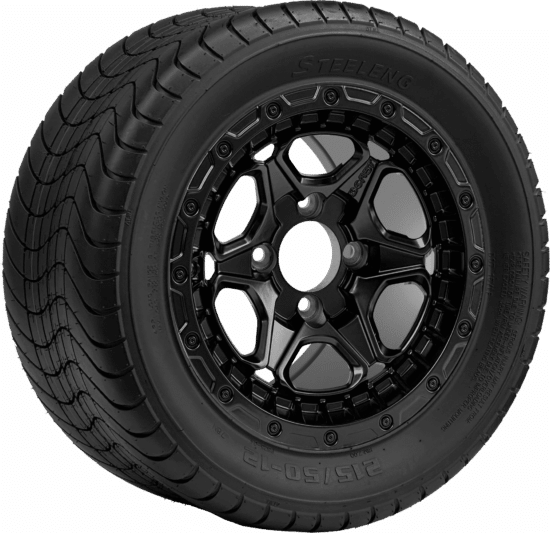 BNDL-TR1213-WH1265-CC0024-LN - SGC 12" Grizzly Matte Black Wheel - Aluminum Alloy / STEELENG 215/50-12 Comfort Ride Street Tire DOT Approved