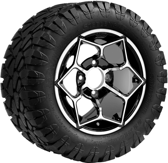 BNDL-TR1203-WH1266-CC0025-LN - SGC 12" Hammerhead Machined/Black Wheel - Aluminum Alloy / STEELENG 22″x10.5″-12″ STINGER All Terrain Tire DOT approved