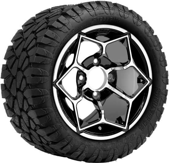 BNDL-TR1204-WH1266-CC0025-LN - SGC 12" Hammerhead Machined/Black Wheel - Aluminum Alloy / STEELENG 20″x10″-12″ STINGER All Terrain Tire DOT approved