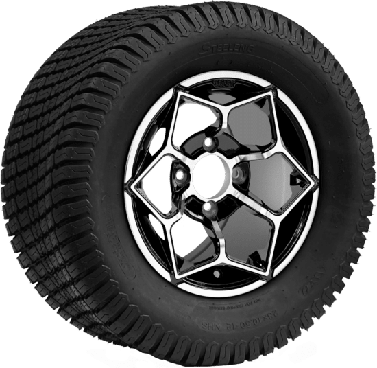 BNDL-TR1206-WH1266-CC0025-LN - SGC 12" Hammerhead Machined/Black Wheel - Aluminum Alloy / STEELENG 23″x10.5″-12″ Turf Tire