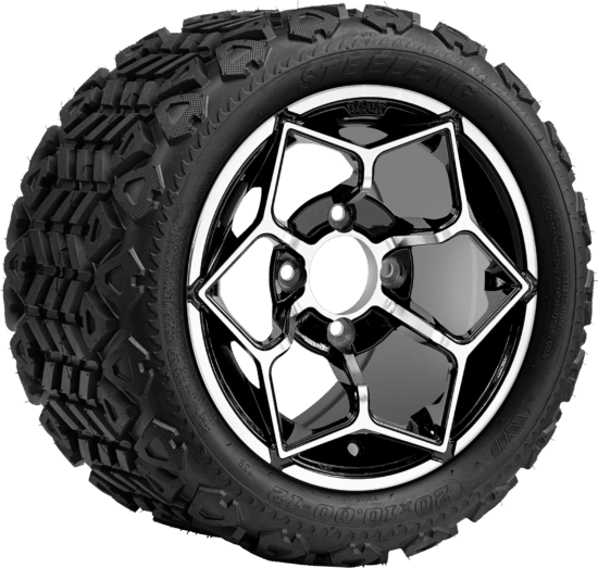 BNDL-TR1207-WH1266-CC0025-LN - SGC 12" Hammerhead Machined/Black Wheel - Aluminum Alloy / STEELENG 20″x10″-12″ All Terrain Tire DOT approved