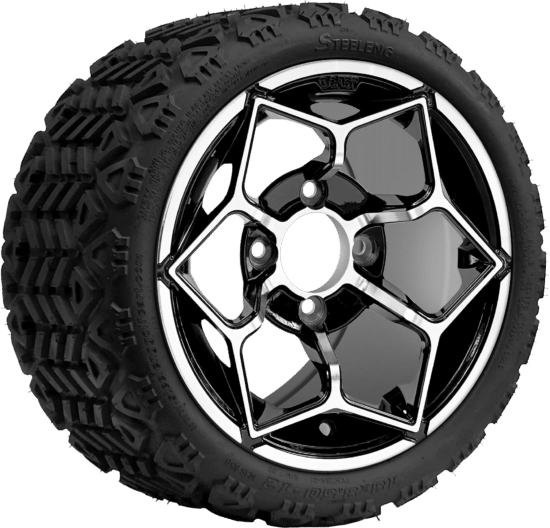 BNDL-TR1208-WH1266-CC0025-LN - SGC 12" Hammerhead Machined/Black Wheel - Aluminum Alloy / STEELENG 18″x8.5″-12″ All-Terrain Tire DOT approved