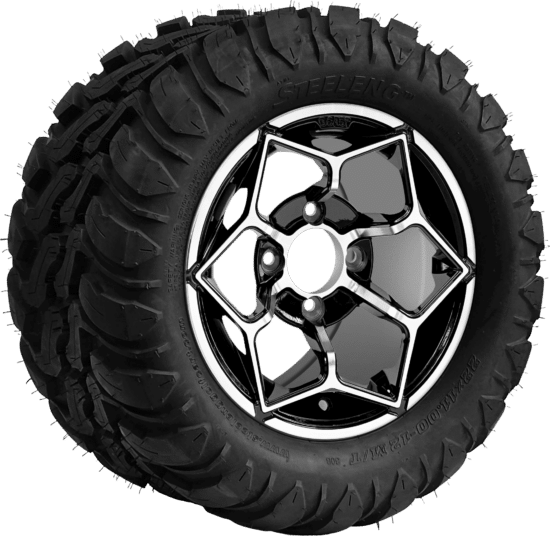 BNDL-TR1209-WH1266-CC0025-LN - SGC 12" Hammerhead Machined/Black Wheel - Aluminum Alloy / STEELENG 22″x11″-12″ Mud Terrain / All Terrain Tire DOT Approved