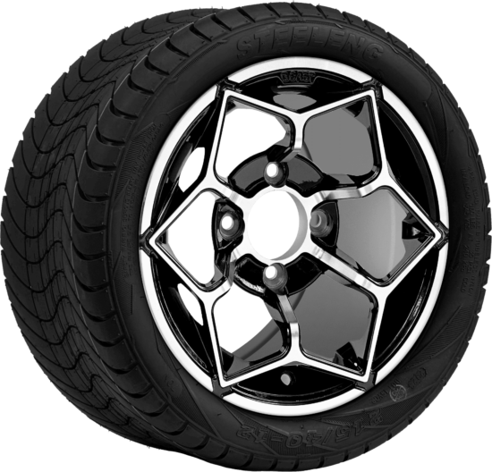BNDL-TR1211-WH1266-CC0025-LN - SGC 12" Hammerhead Machined/Black Wheel - Aluminum Alloy / STEELENG 215/40-12 Low Profile Tire DOT Approved