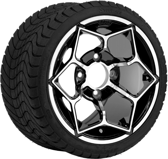 BNDL-TR1212-WH1266-CC0025-LN - SGC 12" Hammerhead Machined/Black Wheel - Aluminum Alloy / STEELENG 215/35-12 Low Profile Tire