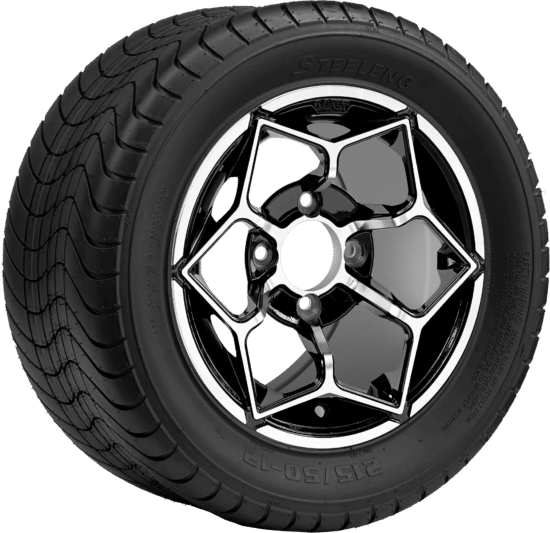 BNDL-TR1213-WH1266-CC0025-LN - SGC 12" Hammerhead Machined/Black Wheel - Aluminum Alloy / STEELENG 215/50-12 Comfort Ride Street Tire DOT Approved