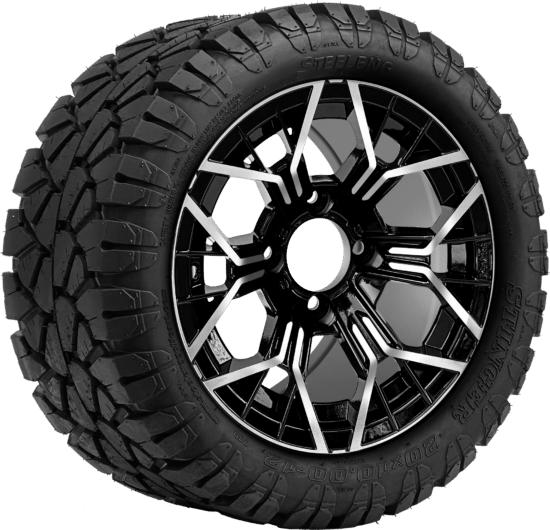 BNDL-TR1204-WH1267-CC0025-LN - SGC 12" Mantis Machined/Black Wheel - Aluminum Alloy / STEELENG 20″x10″-12″ STINGER All Terrain Tire DOT approved