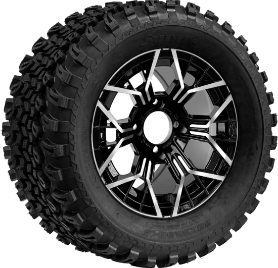 BNDL-TR1205-WH1267-CC0025-LN - SGC 12" Mantis Machined/Black Wheel - Aluminum Alloy / STEELENG 23″x10.5″-12″ All Terrain Tire