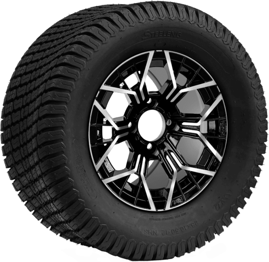 BNDL-TR1206-WH1267-CC0025-LN - SGC 12" Mantis Machined/Black Wheel - Aluminum Alloy / STEELENG 23″x10.5″-12″ Turf Tire