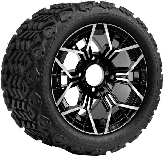 BNDL-TR1207-WH1267-CC0025-LN - SGC 12" Mantis Machined/Black Wheel - Aluminum Alloy / STEELENG 20″x10″-12″ All Terrain Tire DOT approved
