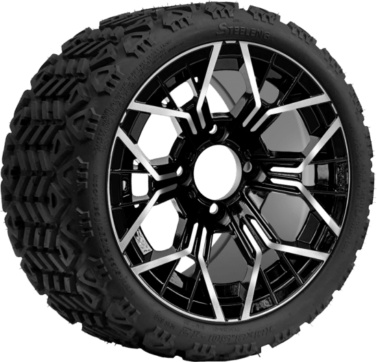 BNDL-TR1208-WH1267-CC0025-LN - SGC 12" Mantis Machined/Black Wheel - Aluminum Alloy / STEELENG 18″x8.5″-12″ All-Terrain Tire DOT approved