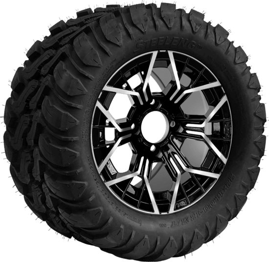 BNDL-TR1209-WH1267-CC0025-LN - SGC 12" Mantis Machined/Black Wheel - Aluminum Alloy / STEELENG 22″x11″-12″ Mud Terrain / All Terrain Tire DOT Approved