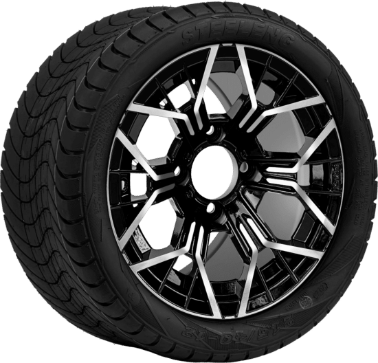 BNDL-TR1211-WH1267-CC0025-LN - SGC 12" Mantis Machined/Black Wheel - Aluminum Alloy / STEELENG 215/40-12 Low Profile Tire DOT Approved