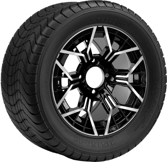 BNDL-TR1213-WH1267-CC0025-LN - SGC 12" Mantis Machined/Black Wheel - Aluminum Alloy / STEELENG 215/50-12 Comfort Ride Street Tire DOT Approved