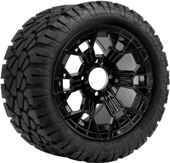 BNDL-TR1204-WH1268-CC0027-LN - SGC 12" Mantis Glossy Black Wheel - Aluminum Alloy / STEELENG 20″x10″-12″ STINGER All Terrain Tire DOT approved