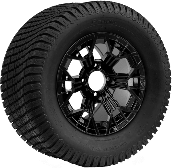 BNDL-TR1206-WH1268-CC0027-LN - SGC 12" Mantis Glossy Black Wheel - Aluminum Alloy / STEELENG 23″x10.5″-12″ Turf Tire