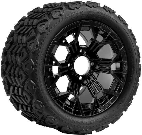 BNDL-TR1207-WH1268-CC0027-LN - SGC 12" Mantis Glossy Black Wheel - Aluminum Alloy / STEELENG 20″x10″-12″ All Terrain Tire DOT approved
