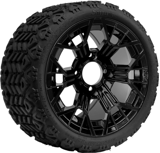 BNDL-TR1208-WH1268-CC0027-LN - SGC 12" Mantis Glossy Black Wheel - Aluminum Alloy / STEELENG 18″x8.5″-12″ All-Terrain Tire DOT approved
