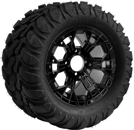 BNDL-TR1209-WH1268-CC0027-LN - SGC 12" Mantis Glossy Black Wheel - Aluminum Alloy / STEELENG 22″x11″-12″ Mud Terrain / All Terrain Tire DOT Approved
