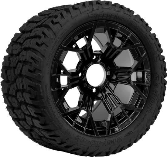 BNDL-TR1210-WH1268-CC0027-LN - SGC 12" Mantis Glossy Black Wheel - Aluminum Alloy / STEELENG 215/40-12 GATOR Hybrid Low Profile / All Terrain Tire DOT Approved