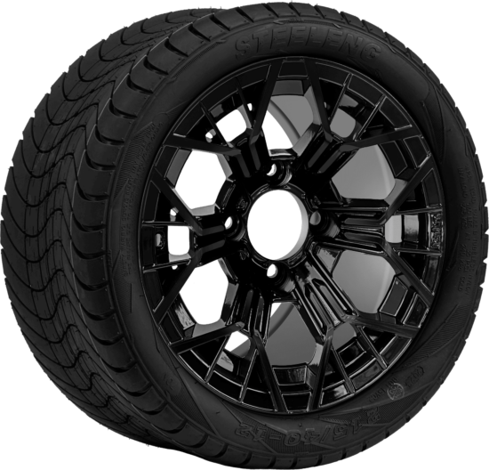 BNDL-TR1211-WH1268-CC0027-LN - SGC 12" Mantis Glossy Black Wheel - Aluminum Alloy / STEELENG 215/40-12 Low Profile Tire DOT Approved